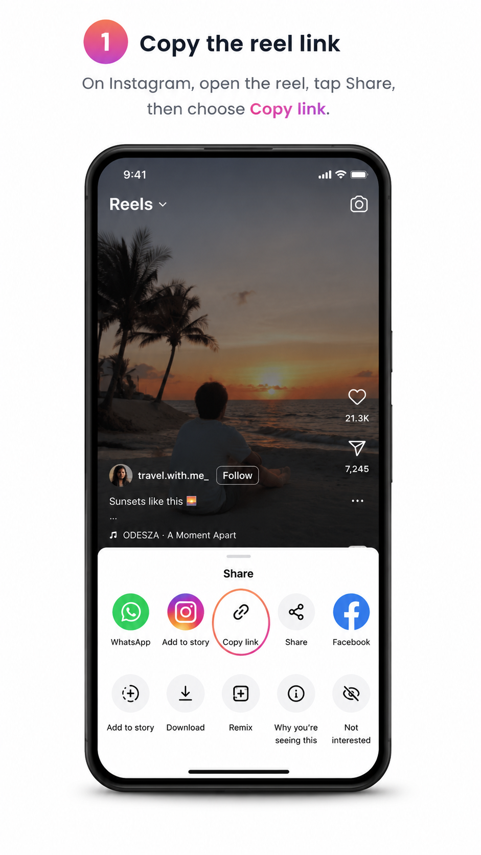 Copy Instagram Reel link